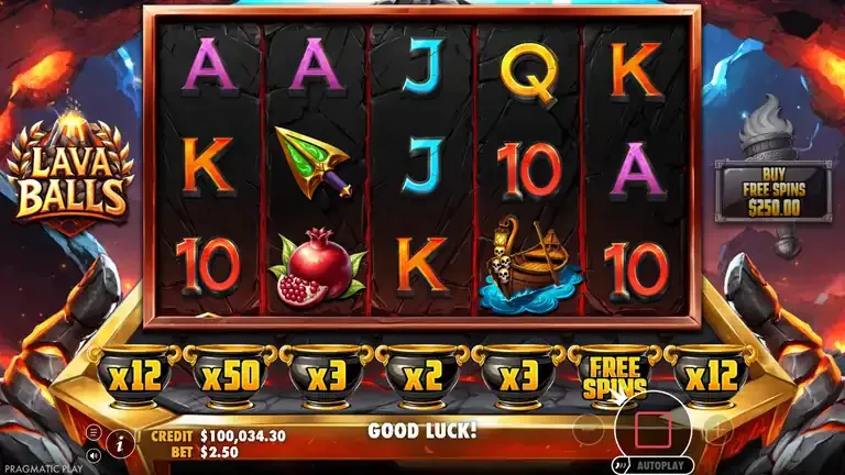 Lava Balls spin 1654 session end, balance $100,031.80 at $2.50 bet, final state of pots